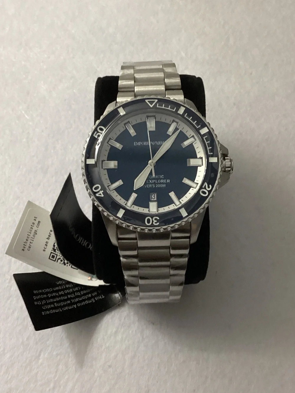 Emporio Armani Sea Explorer Blue Dial Silver Steel Strap Watch 42mm AR60079